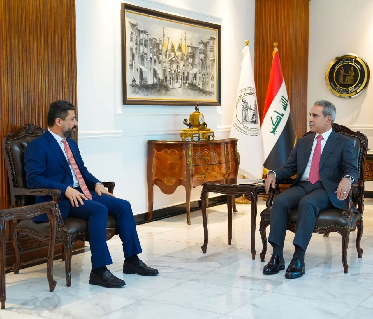 وزير العدل الدكتور خالد شواني يلتقي السيد رئيس مجلس القضاء الأعلى لبحث القضايا القانونية المشتركة
